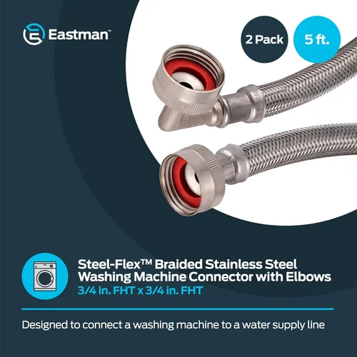 Vista 2 de Eastman 41065 manguera para lavadora de acero inoxidable con codo de 90 grados, 3/4 pulgadas X 3/4 pulgadas, 1 par