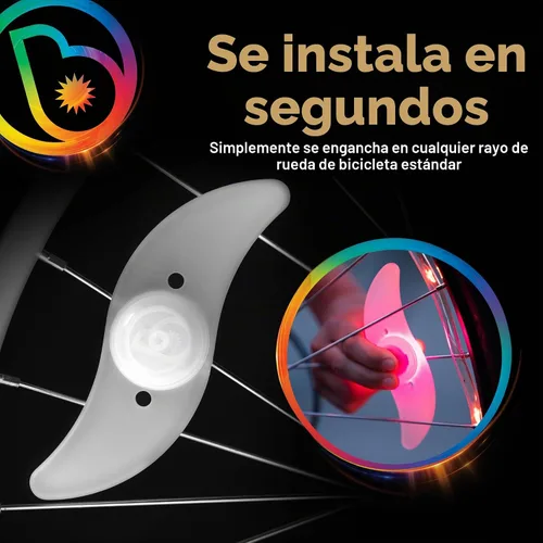 Vista 3 de Brightz SpokeBrightz Luces LED para Rueda de Bicicleta, Pack de 2 - Modos de Cambio de Color y Selección de Color - Ilumina tus Radios - Transforma
