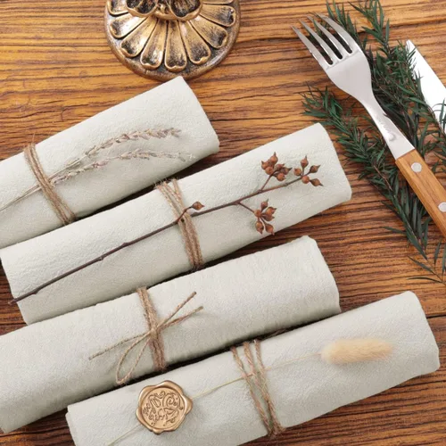 Vista 5 de Servilletas de tela de otoño, lavables, reutilizables, de lino, boda, fiesta, hogar, decoración de mesa Beige Set of 4 Bulk Cotton Napkins 17"x17