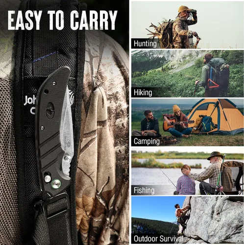 Vista 6 de Mossy Oak Cuchillo de bolsillo plegable, hoja de acero inoxidable con acabado stonewash de 4", cuchillo EDC, mango G10 con Axis Lock y clip