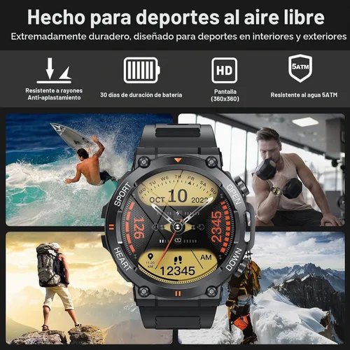 Vista 7 de Relojes inteligentes con pantalla IPS de 1.39 pulgadas para hombres, resistente y táctico, rastreador de actividad física con llamada