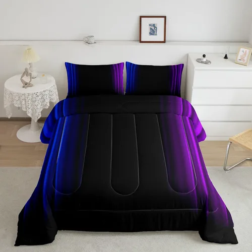 Vista 11 de Feelyou Juego de edredón geométrico degradado para adolescentes, tamaño individual, para niños y mujeres, azul, rojo y negro, juego de ropa de cama