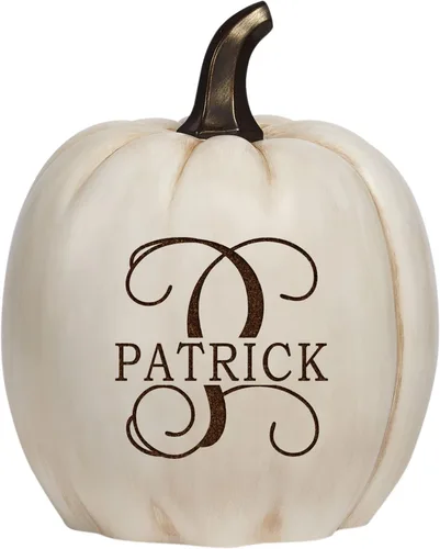 Vista 12 de Let's Make Memories - Calabaza personalizable con luz y apellido familiar e inicial para decoración otoñal de Halloween, para interiores y Naranja
