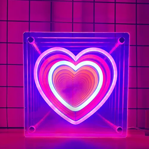 Vista 2 de Attivolife Letrero de neón de corazón infinito, lámpara de neón rosa iluminada, romántica caja de luz LED arcoíris con alimentación USB, decoración