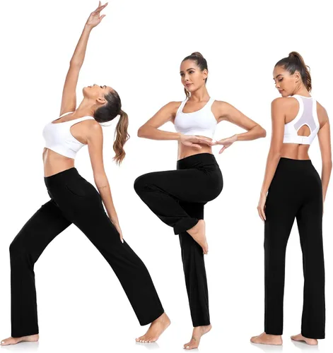 Vista 5 de ADANIKI Pantalones de yoga para mujer con bolsillos, pantalones de cintura alta con corte de bota y pierna recta para mujer, pantalones deportivos