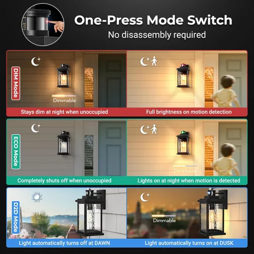 Vista 2 de VIANIS Paquete de 2 luces de pared al aire libre con sensor de movimiento avanzado, luces de pared al aire libre del atardecer al amanecer