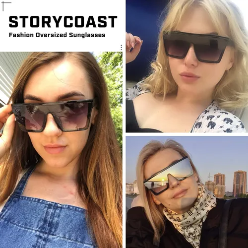 Vista 2 de STORYCOAST Oversized Square Sunglasses for Women Men Fashion Siamese Lens Style Flat Top Shield Shades