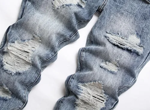 Vista 3 de OIIIO Pantalón vaquero de pierna recta rasgados para hombre