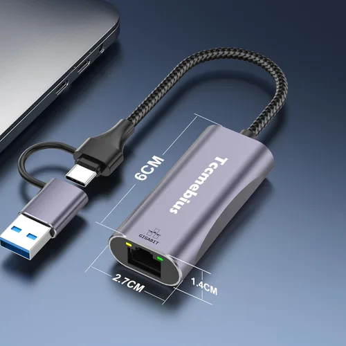 Vista 7 de Adaptador Ethernet USB, 2 en 1 USB C/USB 3.0 a RJ45 1000Mbps Gigabit Ethernet Adaptador de red LAN para MacBook Pro/Air, iPad Pro, iPhone15/15Pro