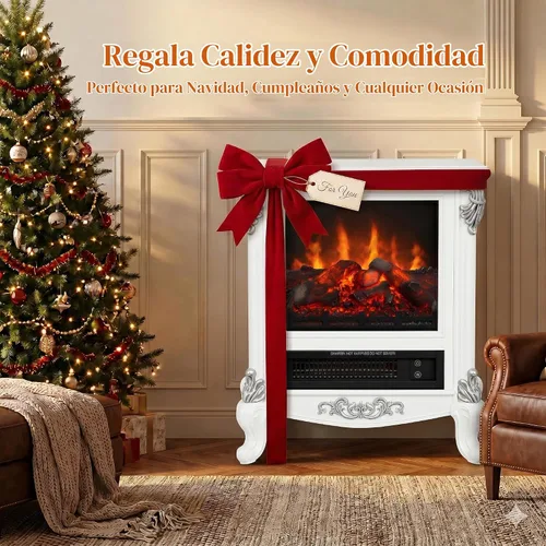 Vista 6 de Estufa de chimenea eléctrica con control remoto, calentador interior de Blanco antiguo