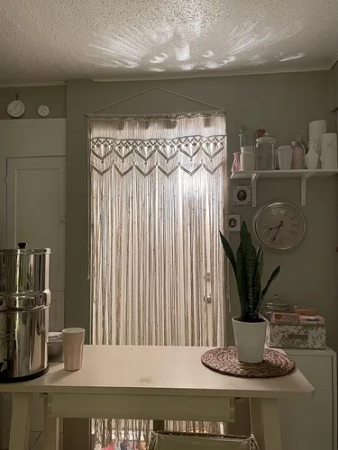 Vista 5 de Cortinas bohemias de macramé, cortina de macramé para colgar en la pared, cortina con cuentas decoración