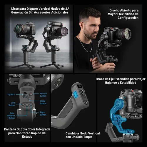 Vista 4 de FeiyuTech SCORP 2 Estabilizador de cardán para cámara DSLR y sin espejo, seguimiento integrado de Al, estabilizador de cámara de 3 ejes compatible