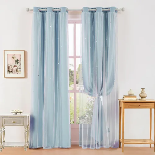 Vista 44 de indistar Cortinas opacas con recortes de estrellas para dormitorio de niña, cortinas de oscurecimiento para habitación de bebé, cortinas