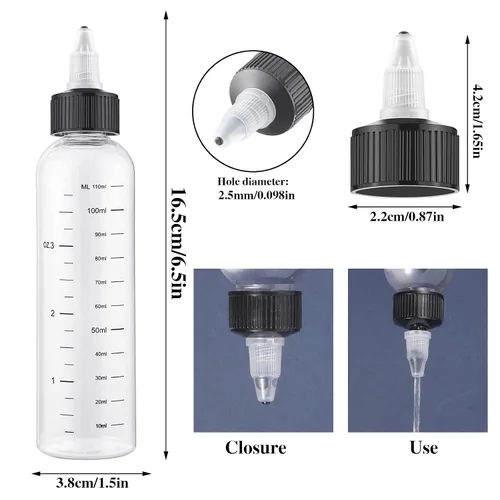 Vista 2 de BESARME Paquete de 2 botellas aplicadoras para aceite para el cabello, botellas de plástico de 4 onzas con escala graduada transparente Root Hair