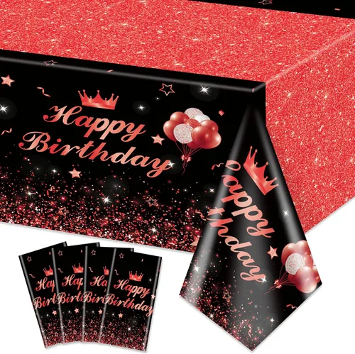 Vista 8 de 4 manteles de fiesta de feliz cumpleaños, color negro y azul, decoración de fiesta de color azul y negro, mantel rectangular de plástico para niños
