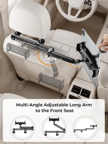 Vista 3 de Tryone Soporte para tablet para reposacabezas para accesorios de automóvil: [brazo de 18.11 pulgadas de largo] Soporte 3 en 1 para tableta