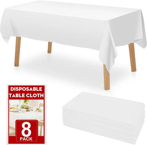 Vista 17 de RowinsyDD Paquete de 30 manteles de plástico negro desechables, 54 x 108 pulgadas, manteles de plástico para mesas rectangulares, mantel desechable