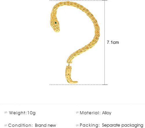 Vista 6 de YienDoo Aretes de serpiente gótica con forma de oreja de serpiente dorada, animales dorados, trepadores, serpiente, punk, oreja, chaqueta perforada