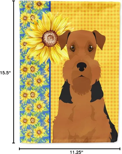 Vista 5 de Caroline's Treasures WDK5313GF Bandera de jardín con diseño de girasoles de verano, color negro y tostado, Airedale Terrier para buzón, bandera