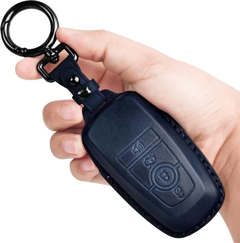 Vista 6 de Tukellen Funda de cuero para llavero de Ford con llavero compatible con Ford Explorer Mustang Fusion Escape F150 F250 F350 F450 F550 Edge-Negro