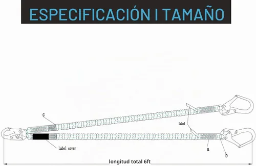 Vista 7 de Cordón de Arnés de Seguridad de Doble Pierna de 6 Pies, Cordón de Protección contra Caídas con Absorción de Impactos Interna Resistente a
