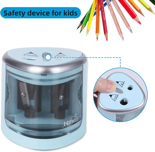 Vista 3 de tenwin - Sacapuntas eléctrico para lápices de colores, funciona con pilas, para lápices n.º 2 y de 0.23 a 0.47 pulgadas, doble agujero para artistas