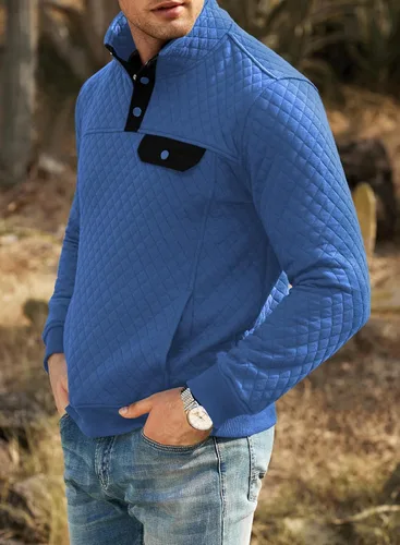 Vista 8 de JMIERR Sudadera acolchada para hombre, casual, de manga larga, cuello alto, con botones