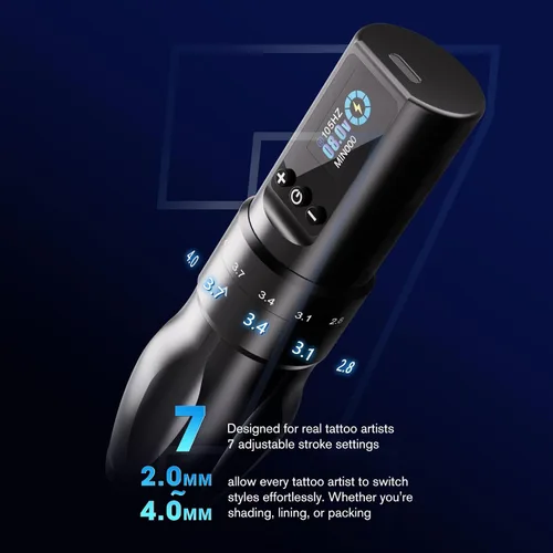 Vista 3 de INKin Kit de tatuaje para principiantes, juego completo con impresora de tatuajes, pistola de tatuaje con 7 tiempos 0.1-0.2 in y 1600mAh de potencia