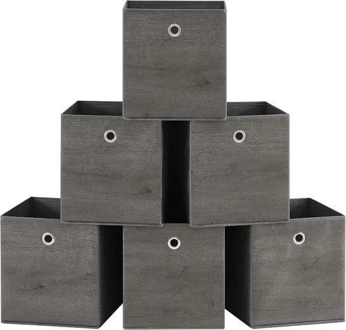 Vista 8 de SONGMICS Cubitos de almacenamiento, juego de 6, organizadores plegables de Gris Misty