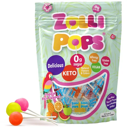 Vista 35 de Zolli Drops - Caramelos sin azúcar con xilitol, paletas sin colorantes, aptos para dieta cetogénica y diabética, golosinas aprobadas por dentistas