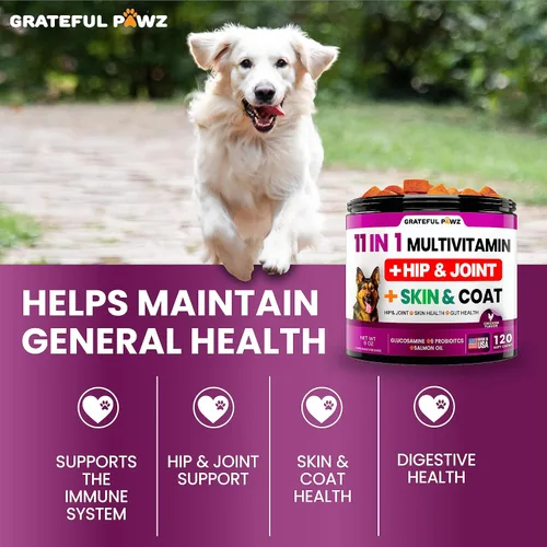 Vista 4 de Multivitamínico masticable con glucosamina para perros, vitaminas y suplementos para perros, multivitamínico para adultos mayores y cachorros