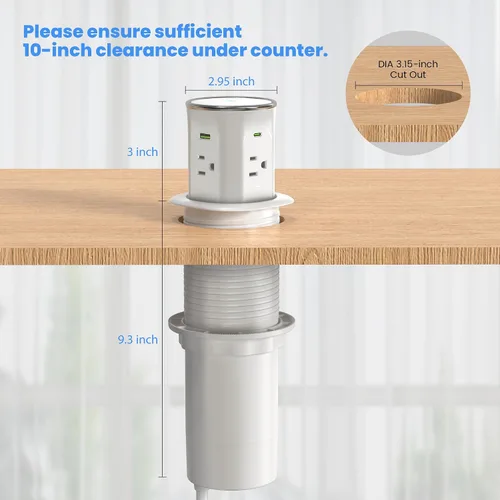 Vista 6 de ANNQUAN 3.15 "Motorizado Pop Up Outlet 65W USB 15W Cargador Inalámbrico Blanco