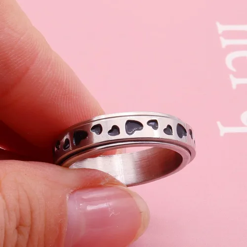 Vista 5 de Juego de anillos de acero inoxidable para mujeres y hombres, anillos de ansiedad, luna y estrella, anillo para aliviar la ansiedad y el estrés