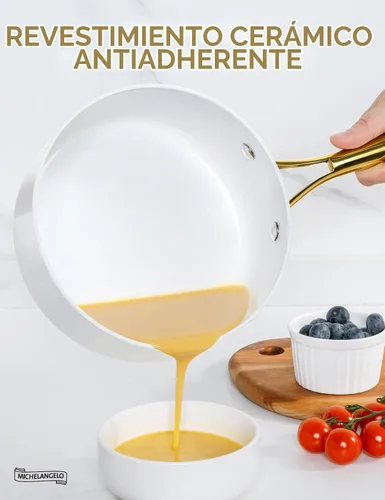 Vista 3 de MICHELANGELO Sartén con tapa, juego de cacerolas de cerámica antiadherentes, 1 cuarto de galón, 2 cuartos y 3 cuartos de galón, ollas pequeñas
