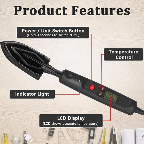 Vista 10 de Plancha de banda de borde con pantalla LCD, ajustable 212-428F (100-220C), soporte de metal, cable de alimentación de 98 pulgadas, 3 calcetines Negro