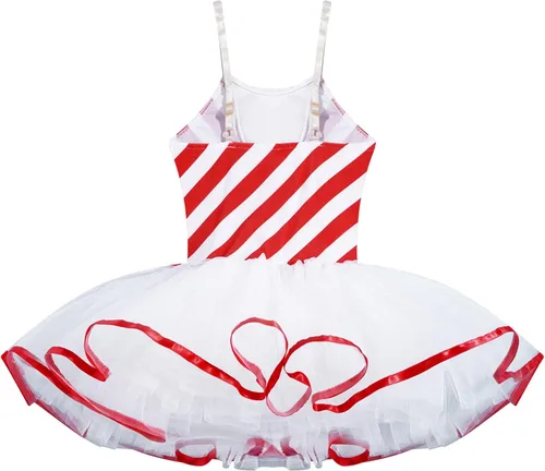 Vista 4 de Yihuimin Disfraz de Miss Candy de Navidad para niñas y niñas, vestido tutú de malla, lentejuelas con lazo adornado para mostrar