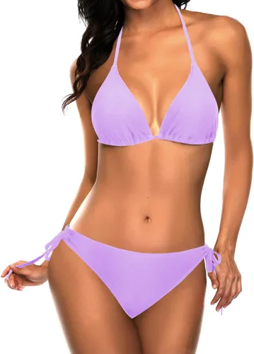 Vista 5 de Tempt Me - Conjunto de bikini triangular para mujer, traje de baño sexy de dos piezas, traje de baño con cintas laterales Azul verde