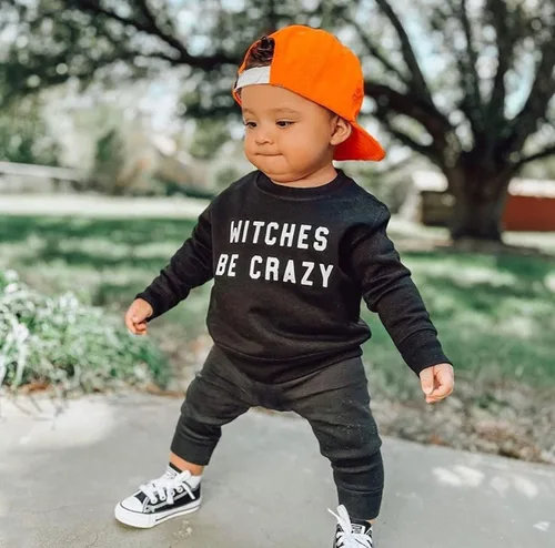 Vista 2 de Twopumpkin Disfraz de bruja de manga larga para bebé niño, disfraz de Halloween
