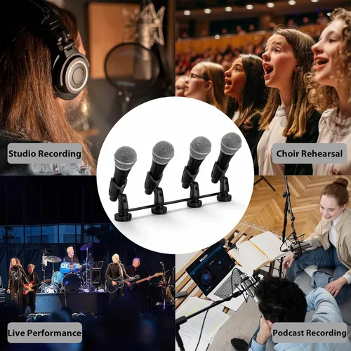 Vista 4 de Musiin Soporte de micrófono de escritorio multifuncional, soporte de micrófono de mesa ajustable con clip de micrófono (clip de micrófono de 1 a 4)
