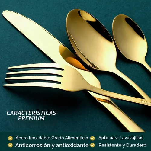 Vista 4 de OGORI - Juego de cubiertos dorados de acero inoxidable forjado, 24 piezas, servicio de 6