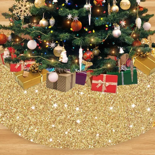 Vista 17 de FANPROMS Falda de árbol de Navidad rosa intenso con lentejuelas de 21 pulgadas, faldas de terciopelo de doble cara para árbol de Navidad de mesa