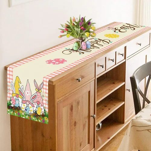 Vista 5 de Camino de mesa de Pascua de 13 x 72 pulgadas, huevos y flores, búfalo, gnomo, camino de mesa, decoración de primavera, vacaciones, cocina, comedor