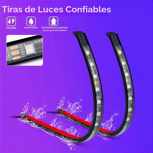Vista 3 de Xprite Tira de luces LED Dreamcolor para interior de auto con Bluetooth, control remoto y aplicación, luces RGB de persecución para espacio