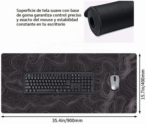 Vista 3 de Keepcute - Alfombrilla de escritorio topográfica negra, alfombrilla grande para mouse para juegos de 35.4 x 15.7 pulgadas