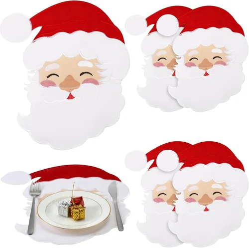 Vista 17 de Yingzhao Juego de 6 manteles individuales de Navidad con poinsettia bordados de doble capa con aplicación de flores rojas de Navidad para decoración