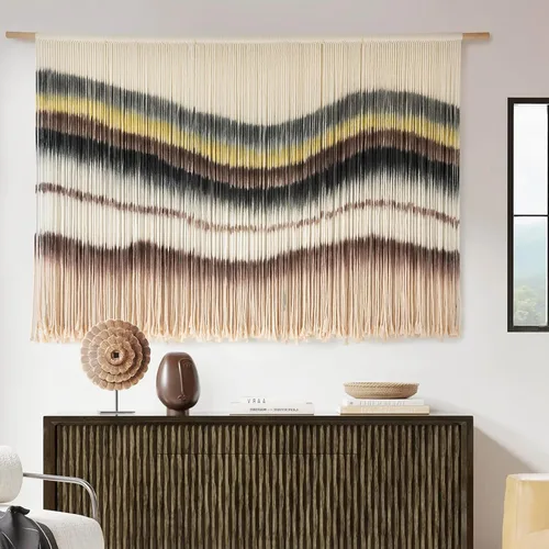Vista 10 de macramé para colgar en la pared, teñido de inmersión, puesta de sol, decoración de pared, arte de fibra de 57 pulgadas de ancho x 35