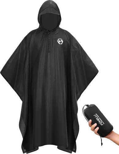 Vista 10 de Foxelli Poncho de lluvia para adultos – Chubasquero impermeable extra largo reutilizable con capucha, ligero para senderismo, campamento, al aire