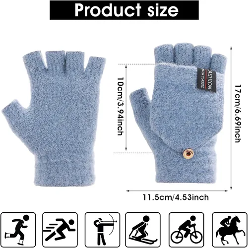 Vista 27 de THINP Guantes sin dedos para mujeres y hombres, guantes de invierno, guantes de lana cálida de punto sin dedos con tapa, guantes convertibles