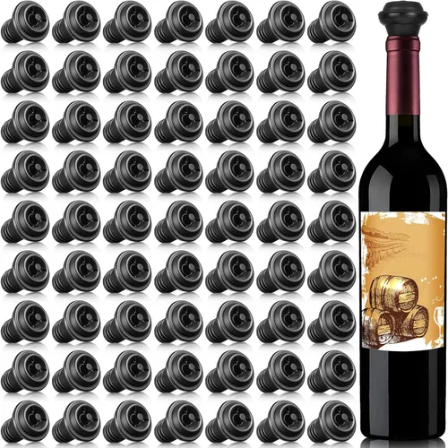Vista 10 de Honoson 6 tapones de vino con bomba resellable, ahorro de silicona al vacío, práctico para suministros de cocina, herramientas de botella (negro)