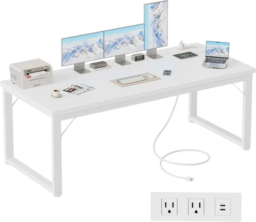 Vista 67 de Mericonia Escritorio para computadora, escritorio de juegos para espacios pequeños, mesa de estilo moderno y simple para oficina en casa, mesa